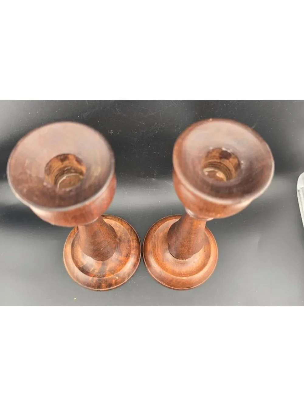 Vntg Hand Turned Wooden Candlesticks Pair/Set 7-Inch Vintage 1976 Signed